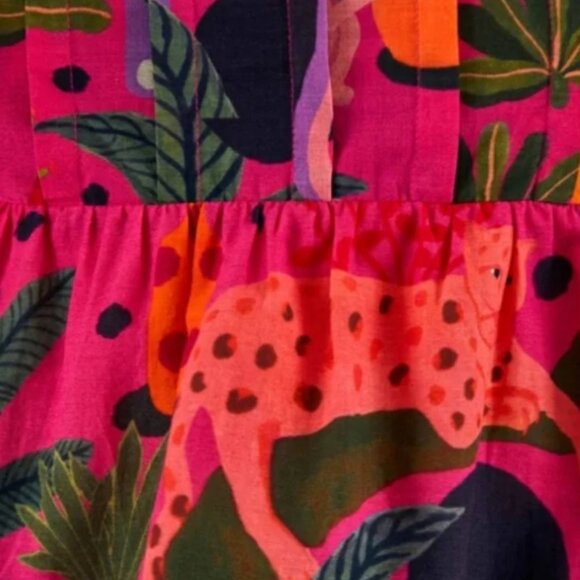 NWOT Farm Rio Pop Leopards Short Puff Sleeves Ruffles Pink Blouse Size XS $160 - Picture 10 of 11